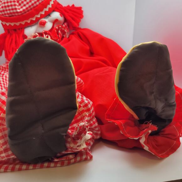 Vintage Creepy Clown Doll 24" Plastic Face Red Check Outfit Halloween Prop Toy - Picture 8 of 11